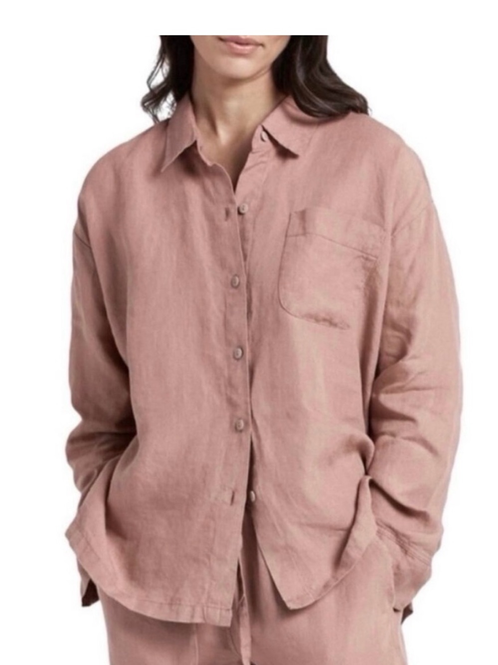 Parachute Linen Relaxed Long Sleeve Button-Up Shirt Pink Clay Size Small